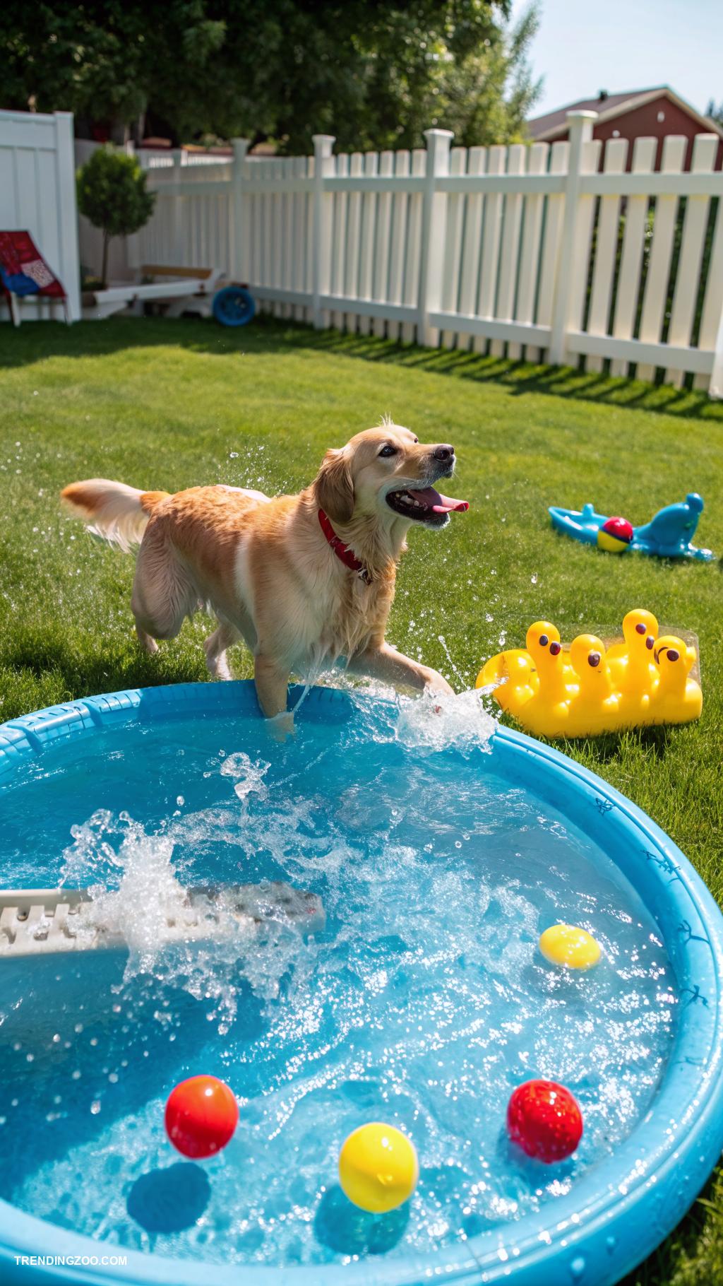 dog swimming pools Dog friendly water games and toys setup