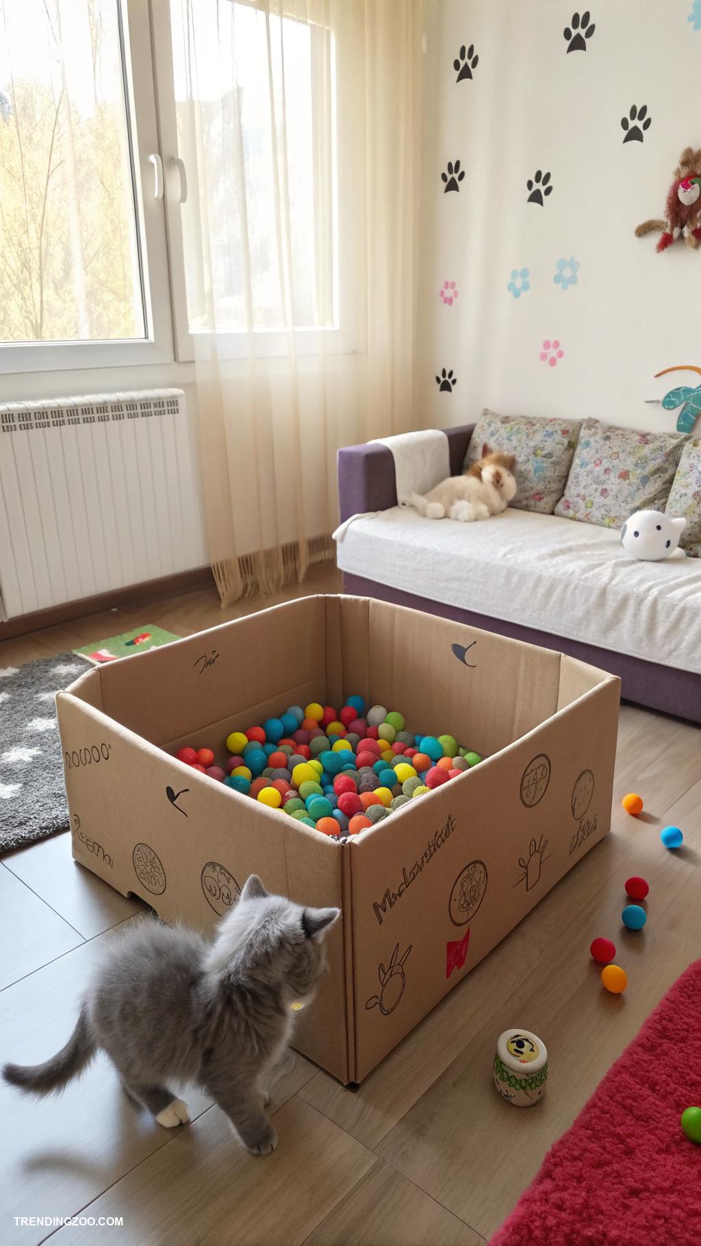 kitten playpen Use a large shallow cardboard box