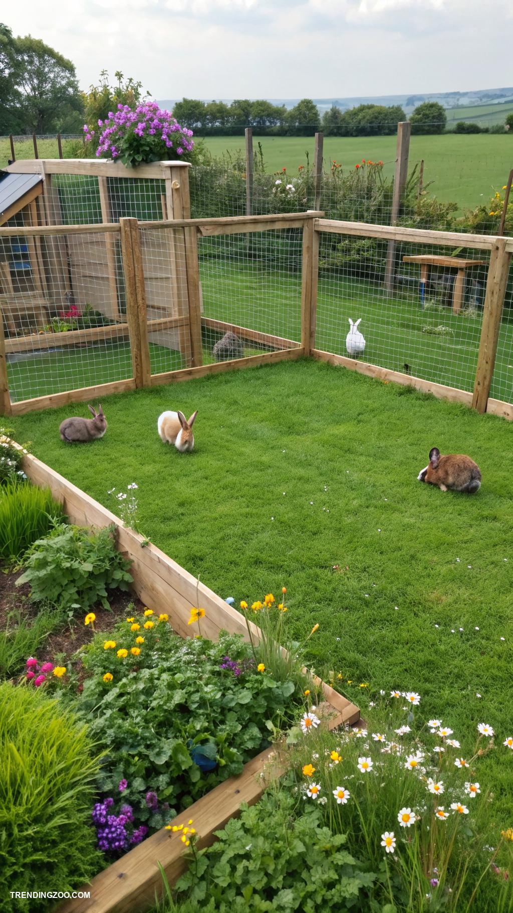 outdoor bunny enclosure Large fenced garden area for free roaming