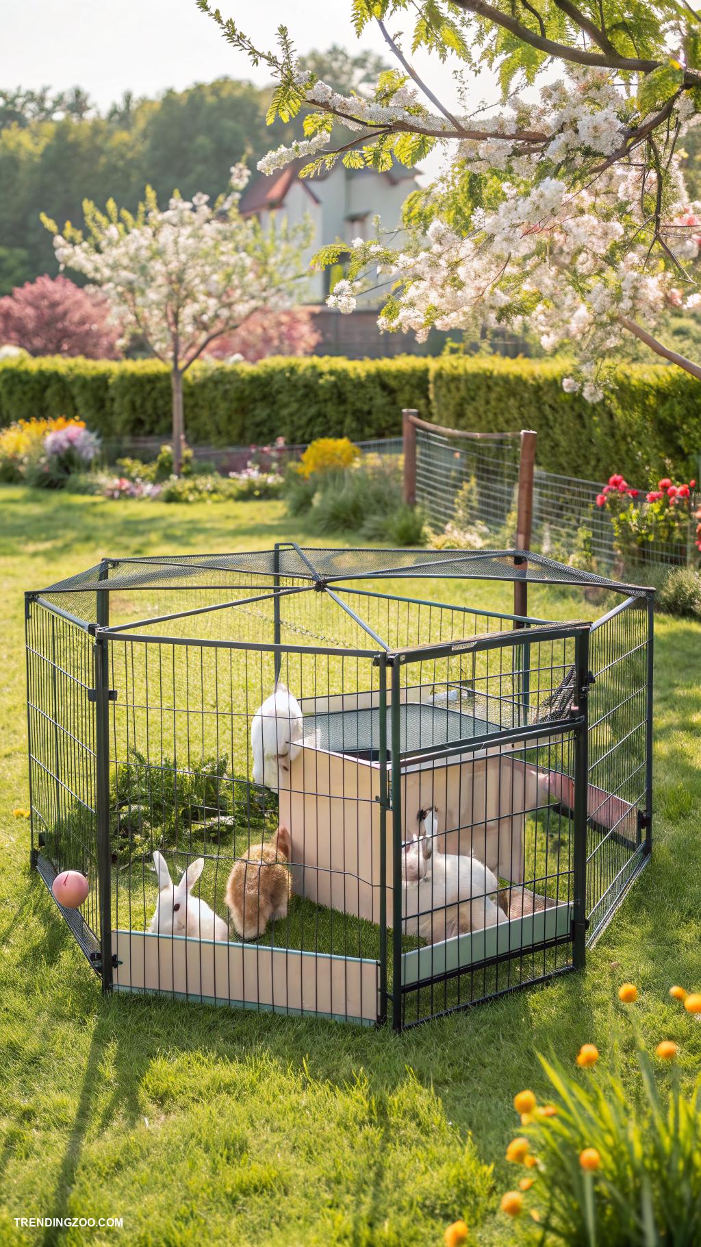 outdoor bunny enclosure Multi level wire mesh playpen setup