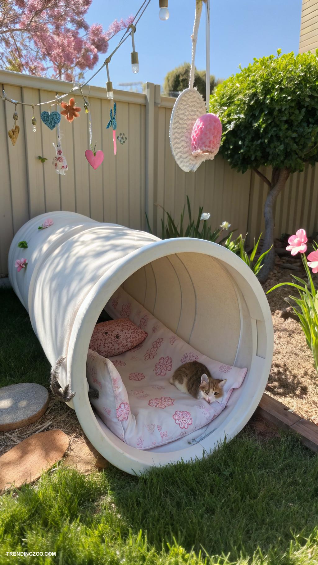 outdoor cat houses PVC pipe cat tunnel with cozy bed