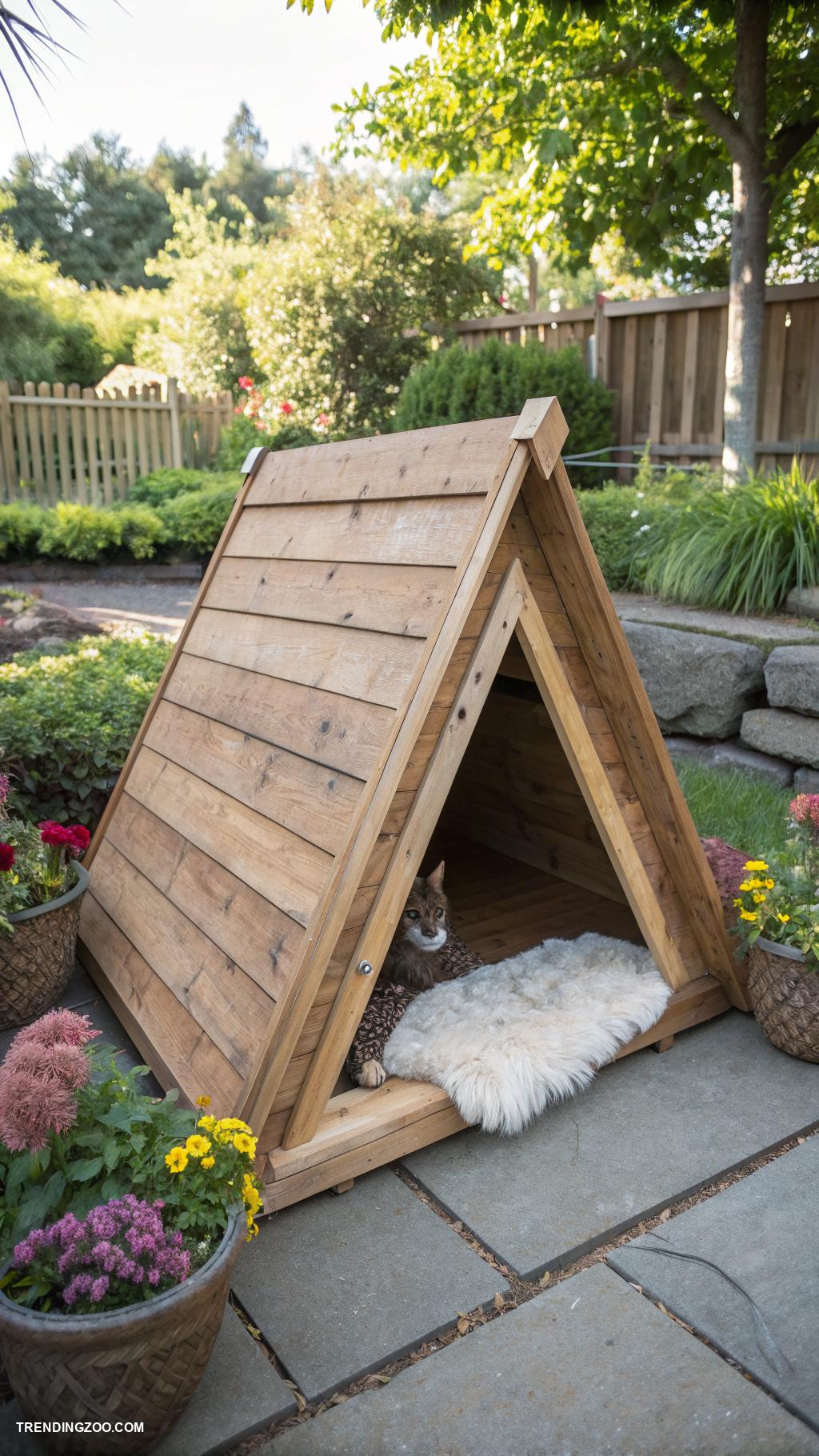 outdoor cat houses Wooden A frame shelter with insulation
