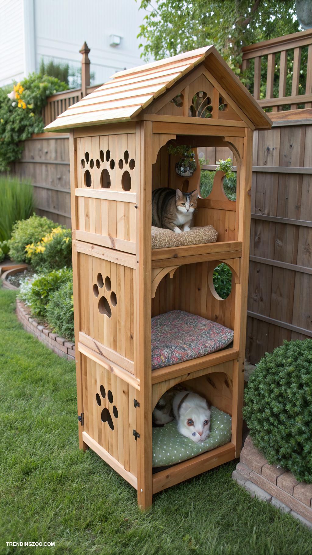 outdoor cat houses Wooden cat condo with multiple levels
