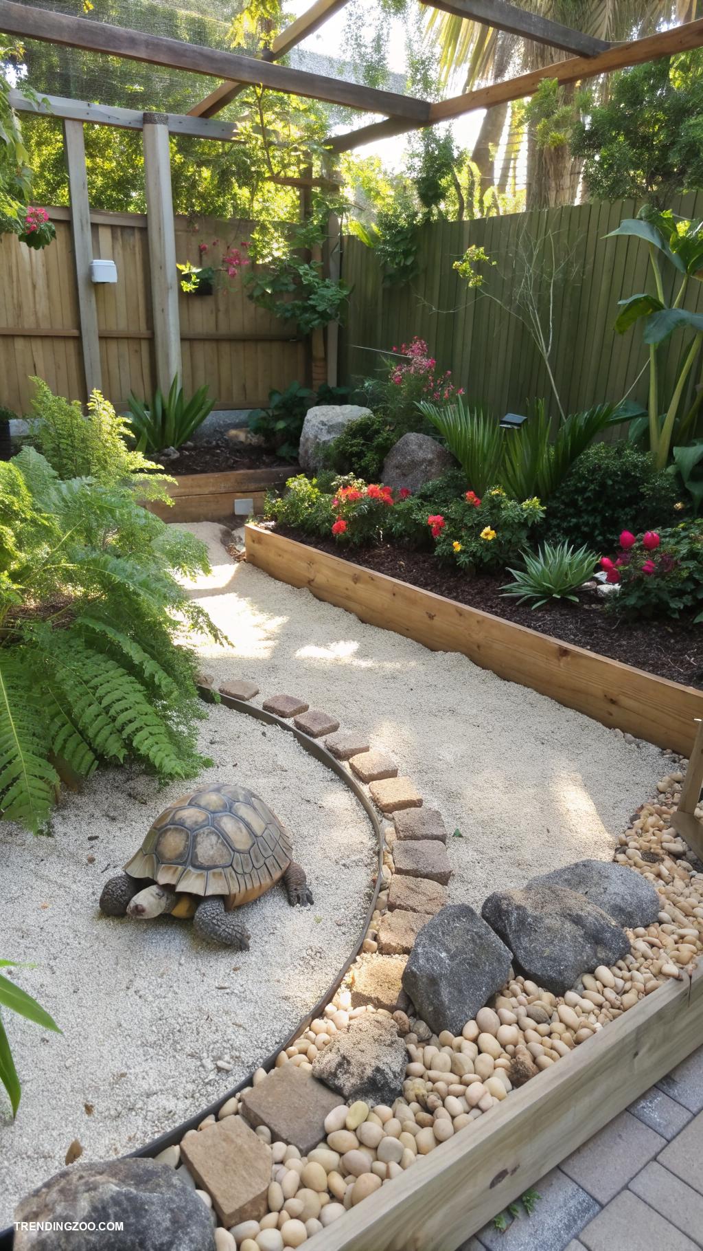 outdoor tortoise enclosure In ground pen with natural plants