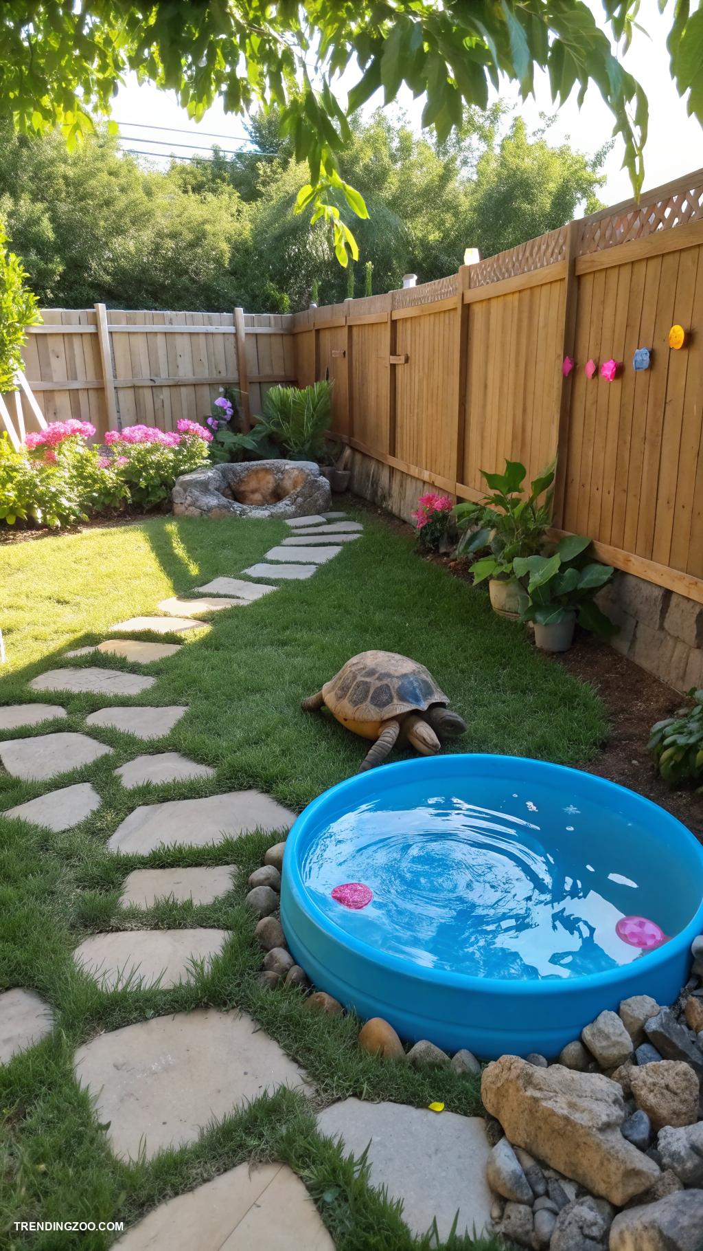 outdoor tortoise enclosure Large kiddie pool with land access