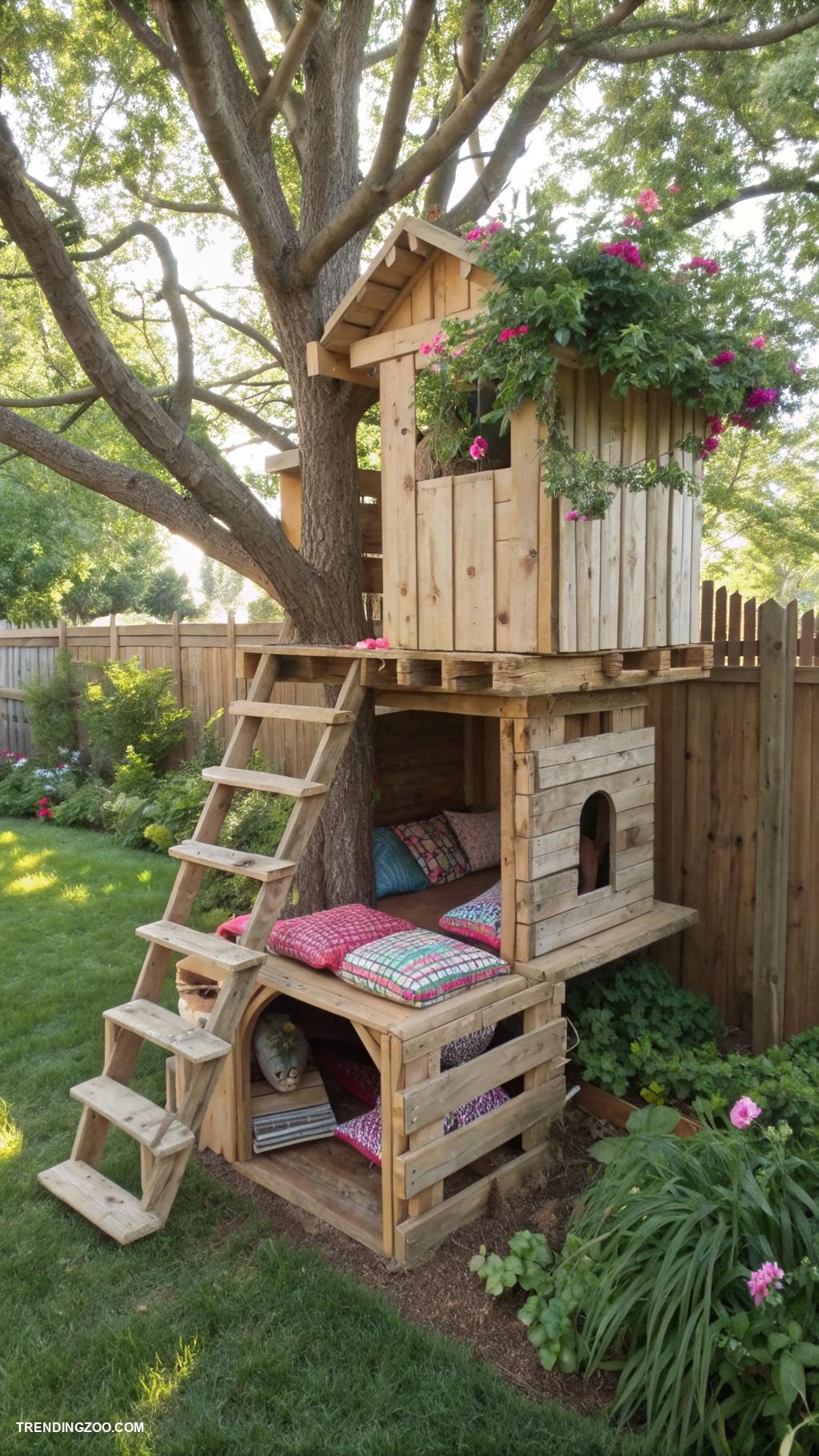 pallet cat house Elevated pallet tree house design