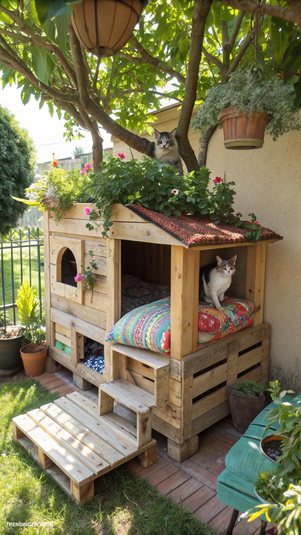 pallet cat house Open air garden pallet cat retreat