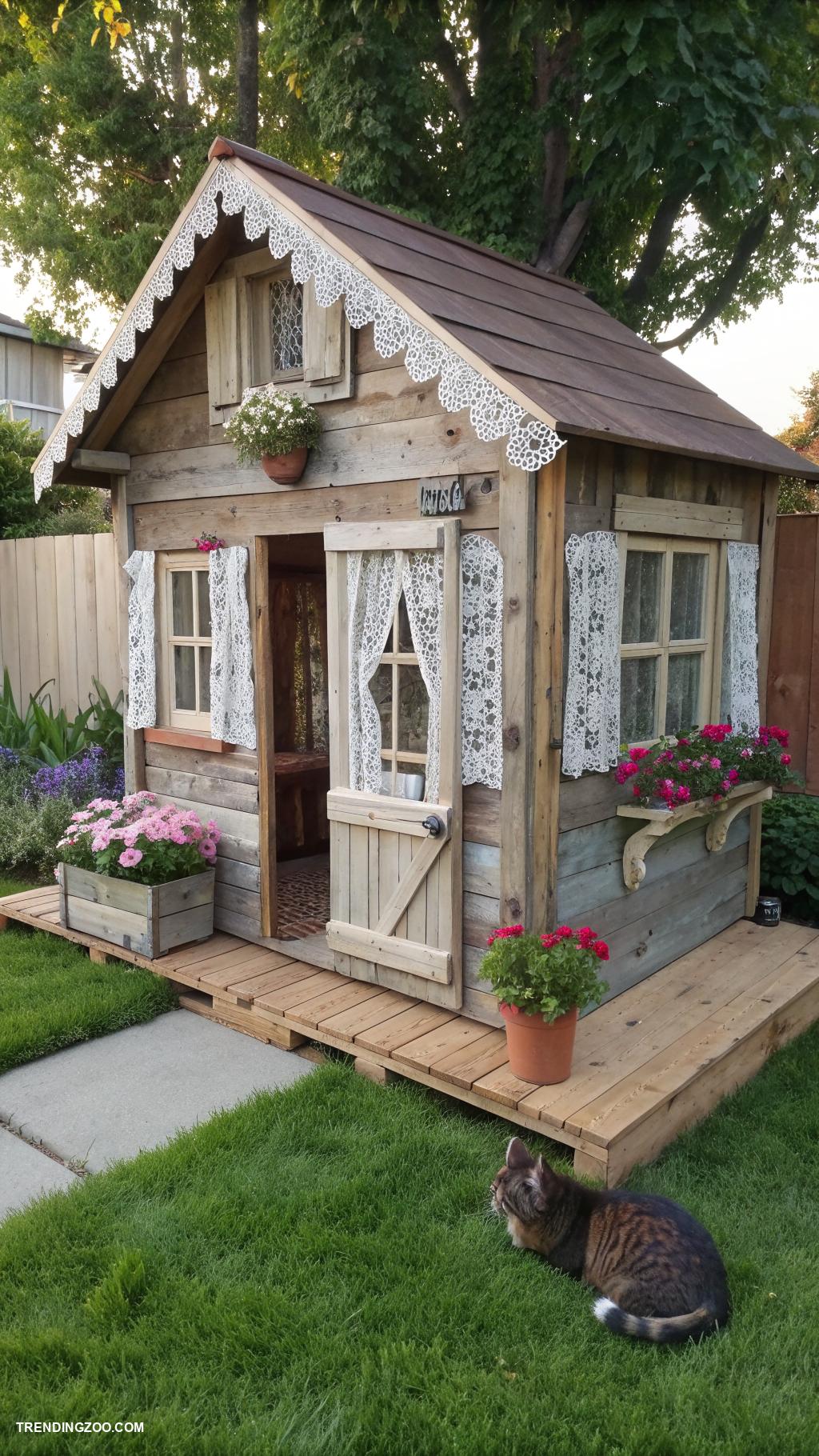 pallet cat house Pallet cottage with side windows