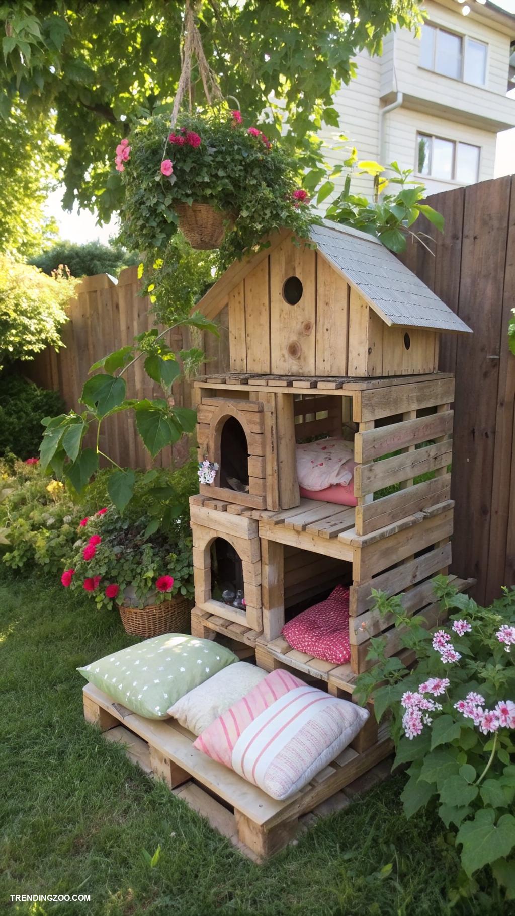 pallet cat house Pallet house with multi level platforms