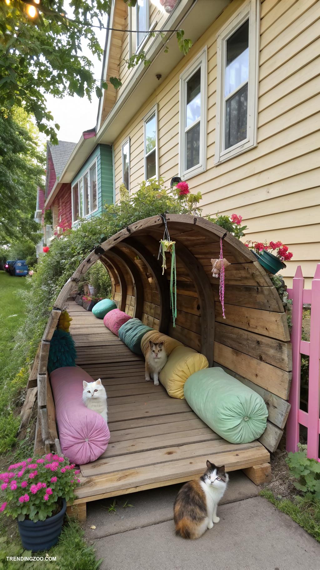 pallet cat house Pallet tunnel connecting two houses