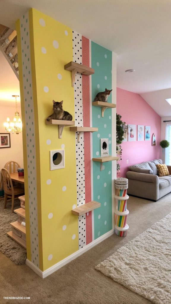 diy cat wall climber Colorful painted wall strips for fun