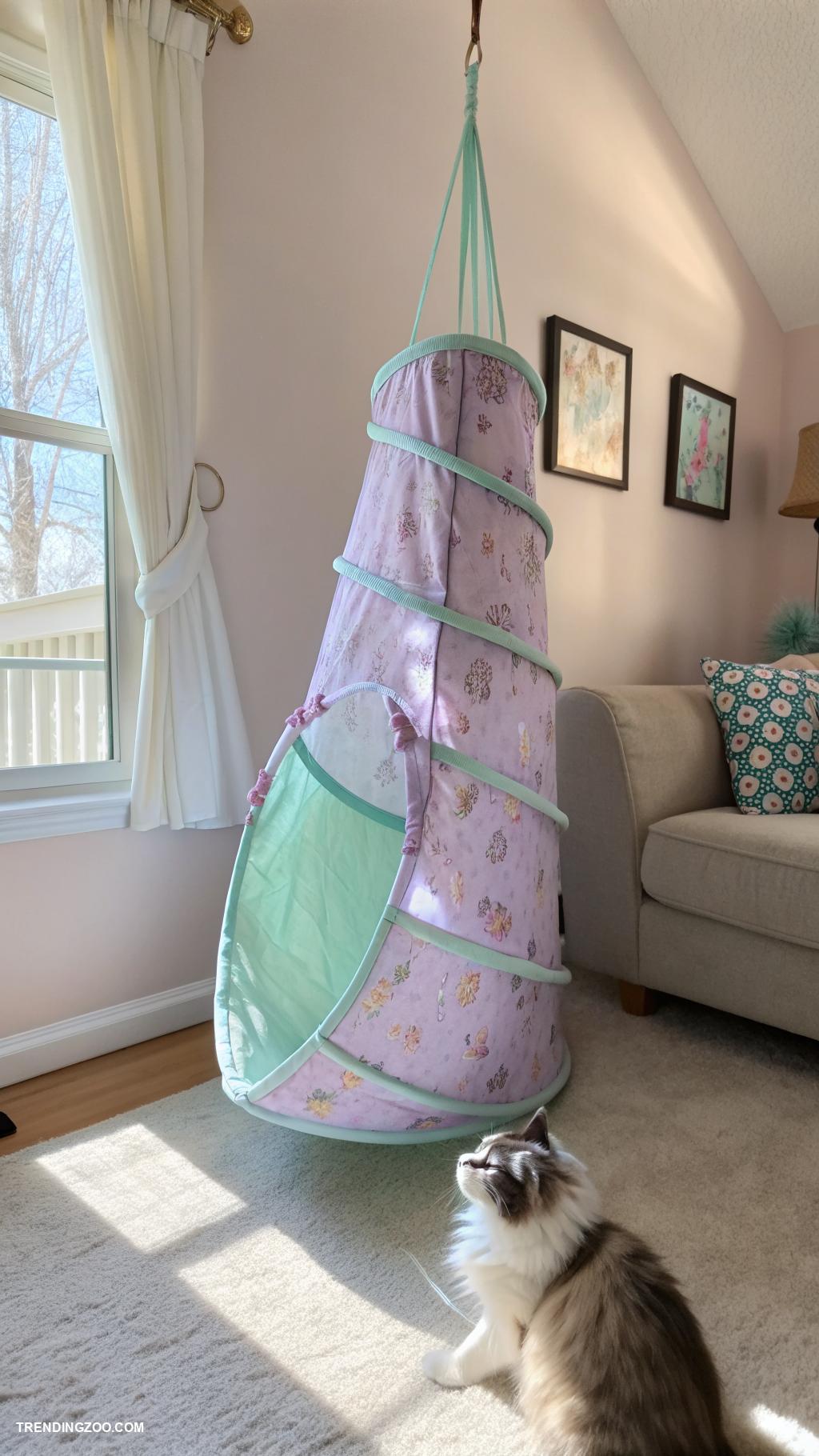 diy cat wall climber Hanging fabric tunnels for exploration