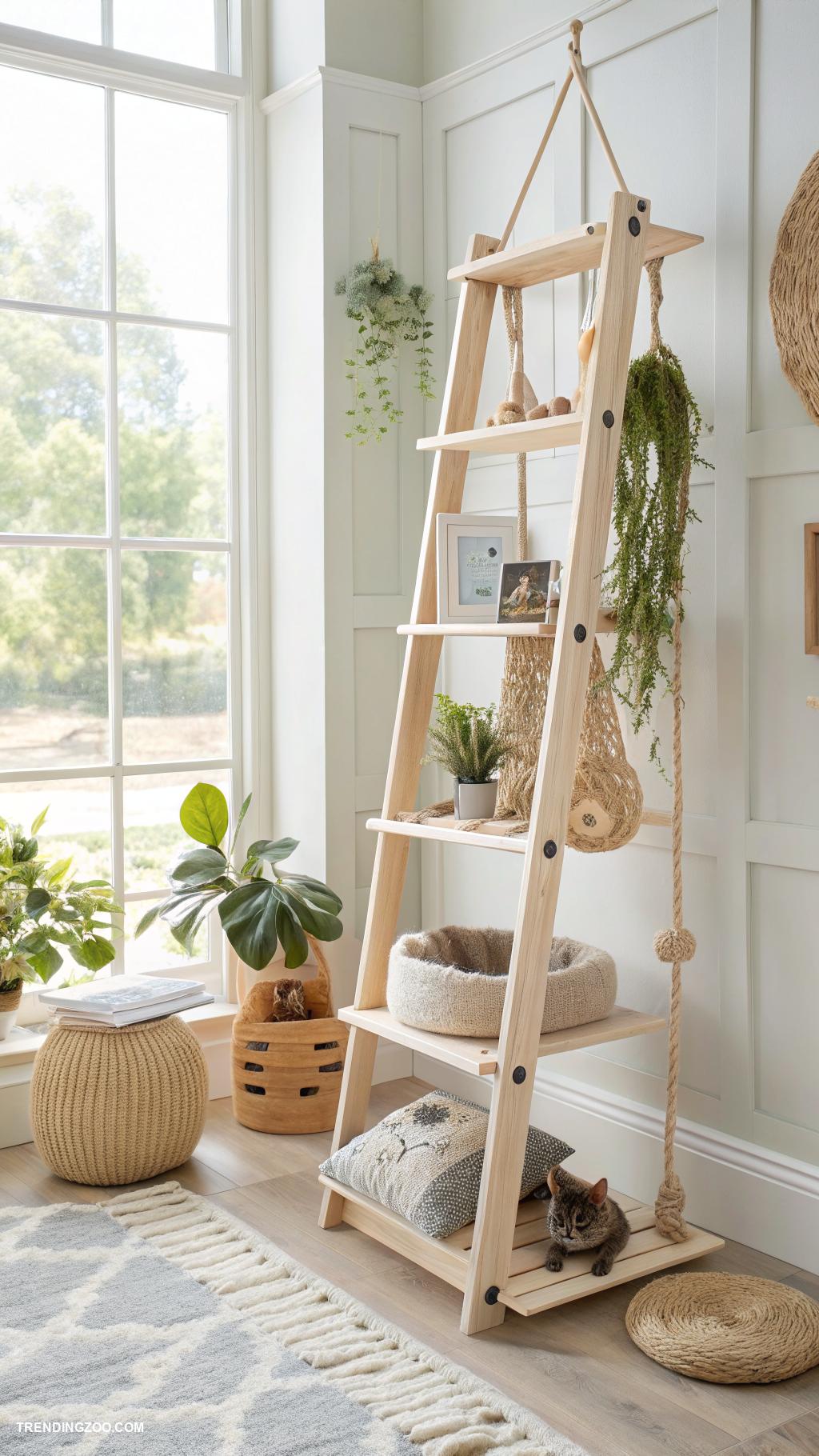 diy cat wall climber Ladder style shelves for varied heights